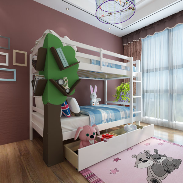 Harriet Bee Mandalay Kids Twin Over Twin Bunk Bed with Drawers Wayfair